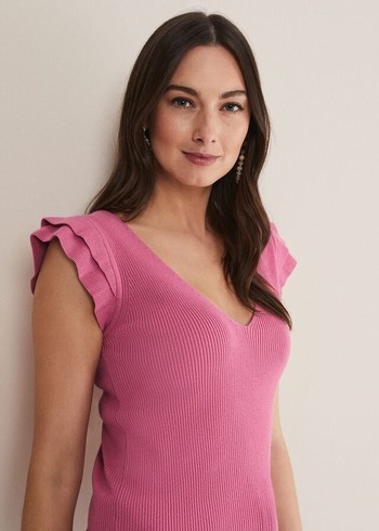 Phase Eight Flory Frill Sleeve Vest Knitwear Pink Canada | ZOYFDM-816